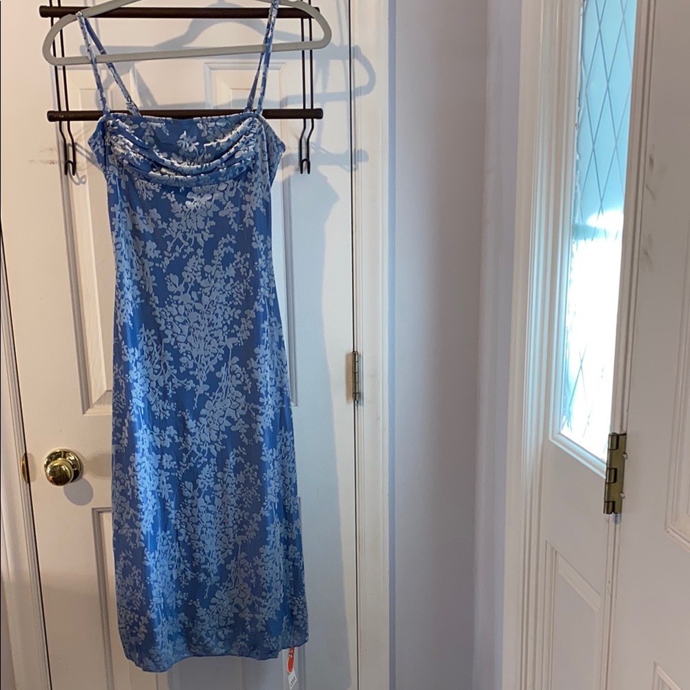 Cider Blue flocked Floral Dress, sz. XS, NWT, square neck